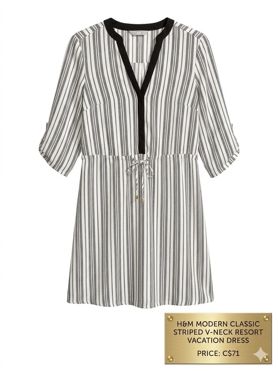 H&M Dresses & Skirts - H&M Modern Classic Striped V-Neck Resort Vacation Dress - Size 4 EUC QUIET LUX